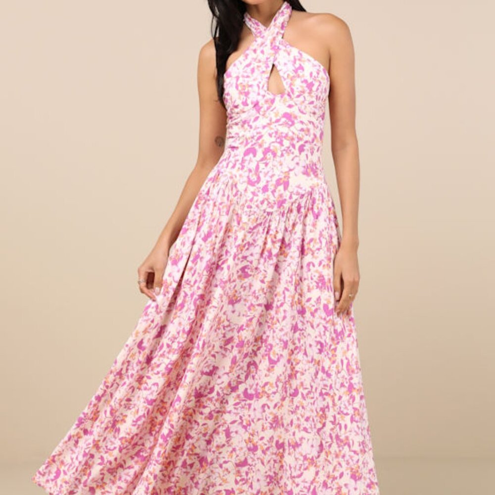 Lulus Jabina Ivory Multi Floral Cross-front Midi Dress White